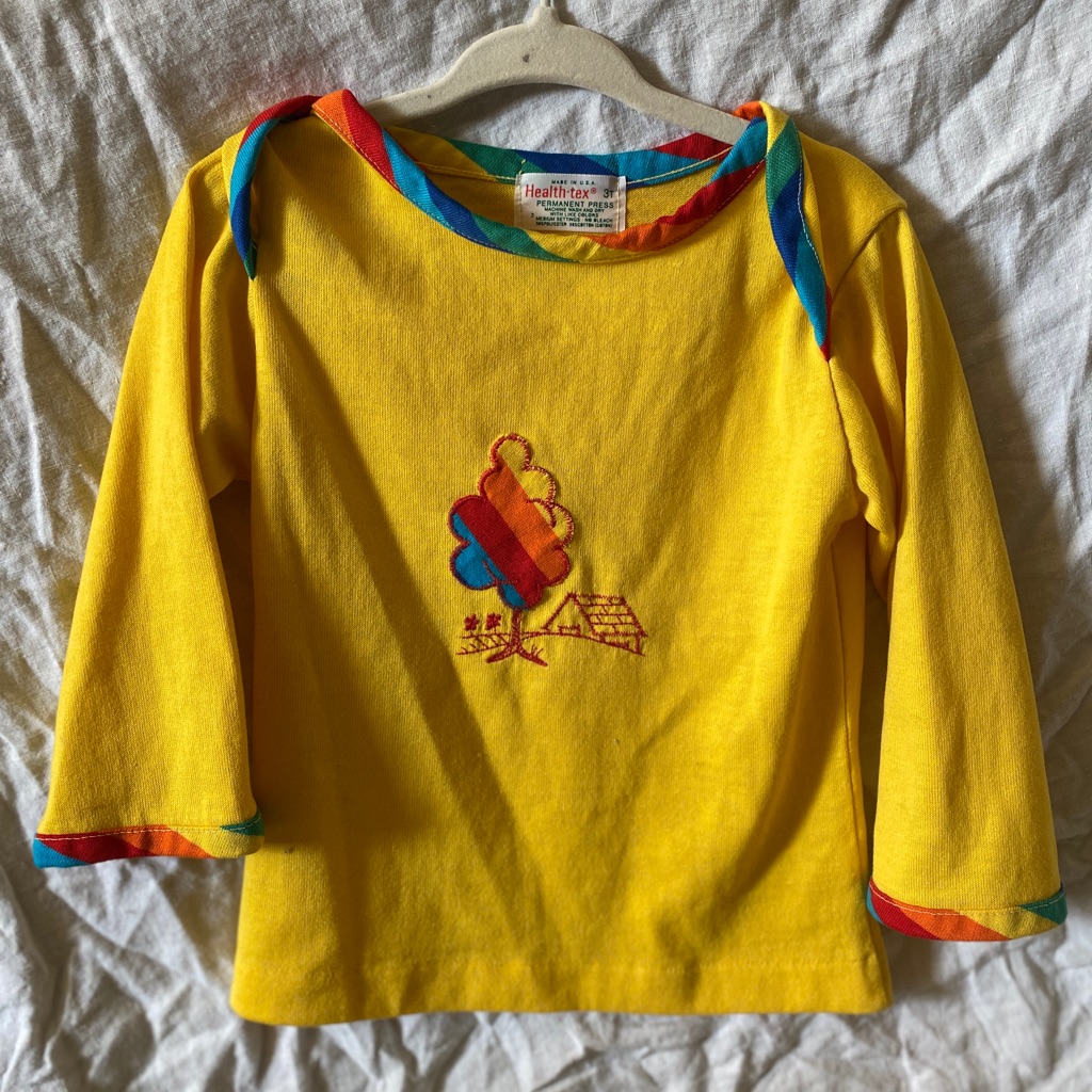 Vintage 70s/80s Healthtex Kids Yellow Shirt With Rainbow Trim